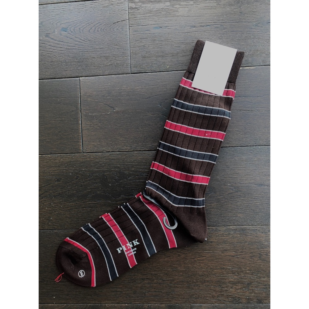 Thomas Pink Shirt Maker Tie Stripe Socks In brown